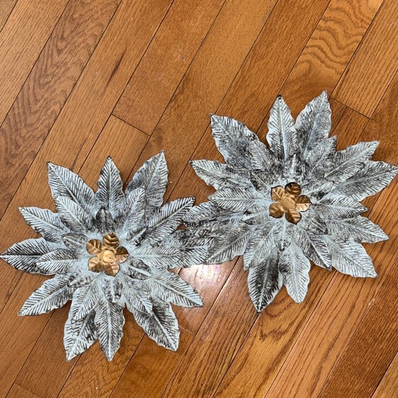 Other - Decorative Floral Wall Art Set Of Two Gold White Black Metal